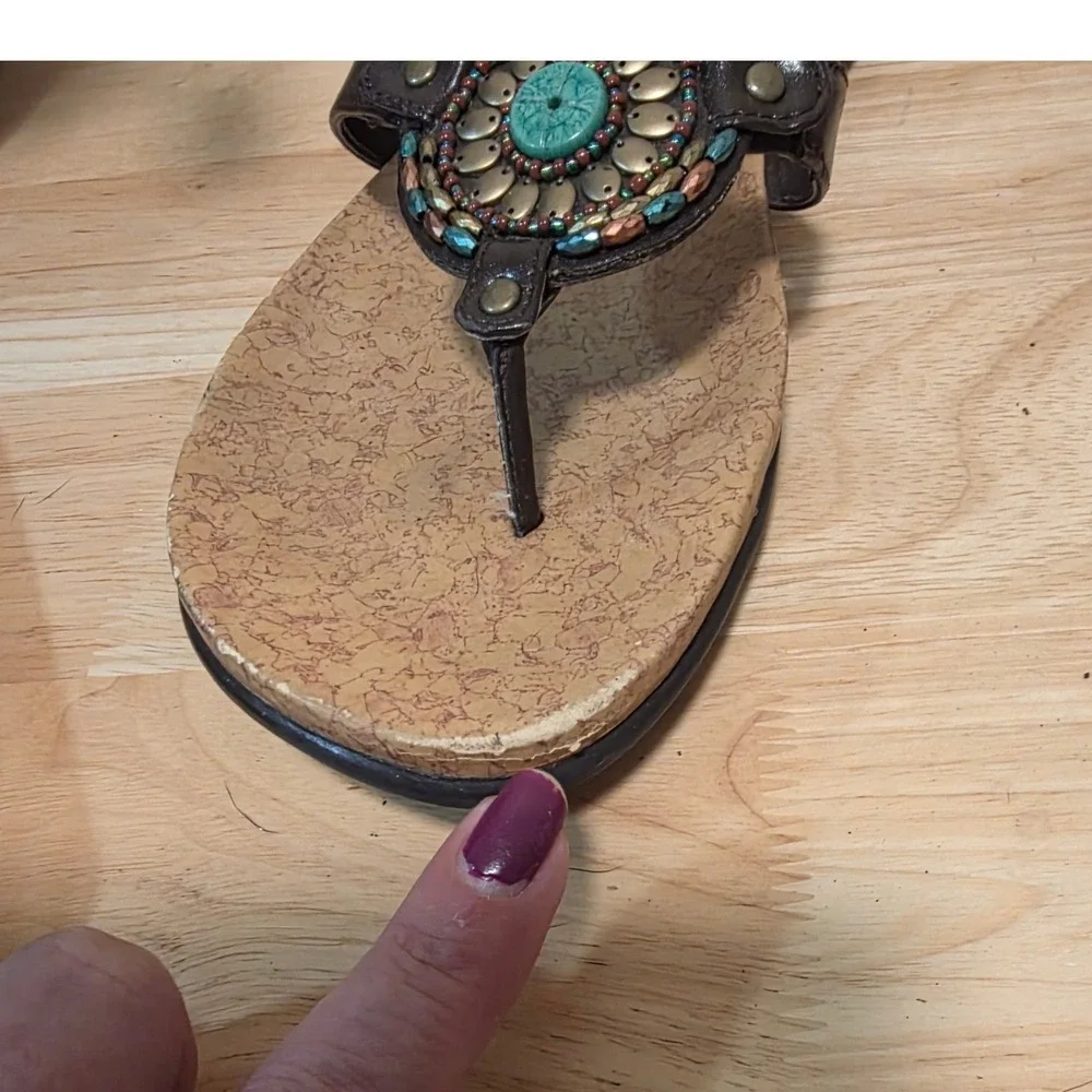 Apt 9 Womens 8 Thong Sandals Brown Turquoise Boho Medallion Koval Multi festival